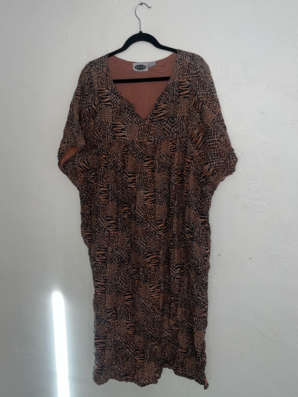 100% Cotton Airy Oversized Vintage Animal Print Dress Pockets Cheetah Leopard OS
